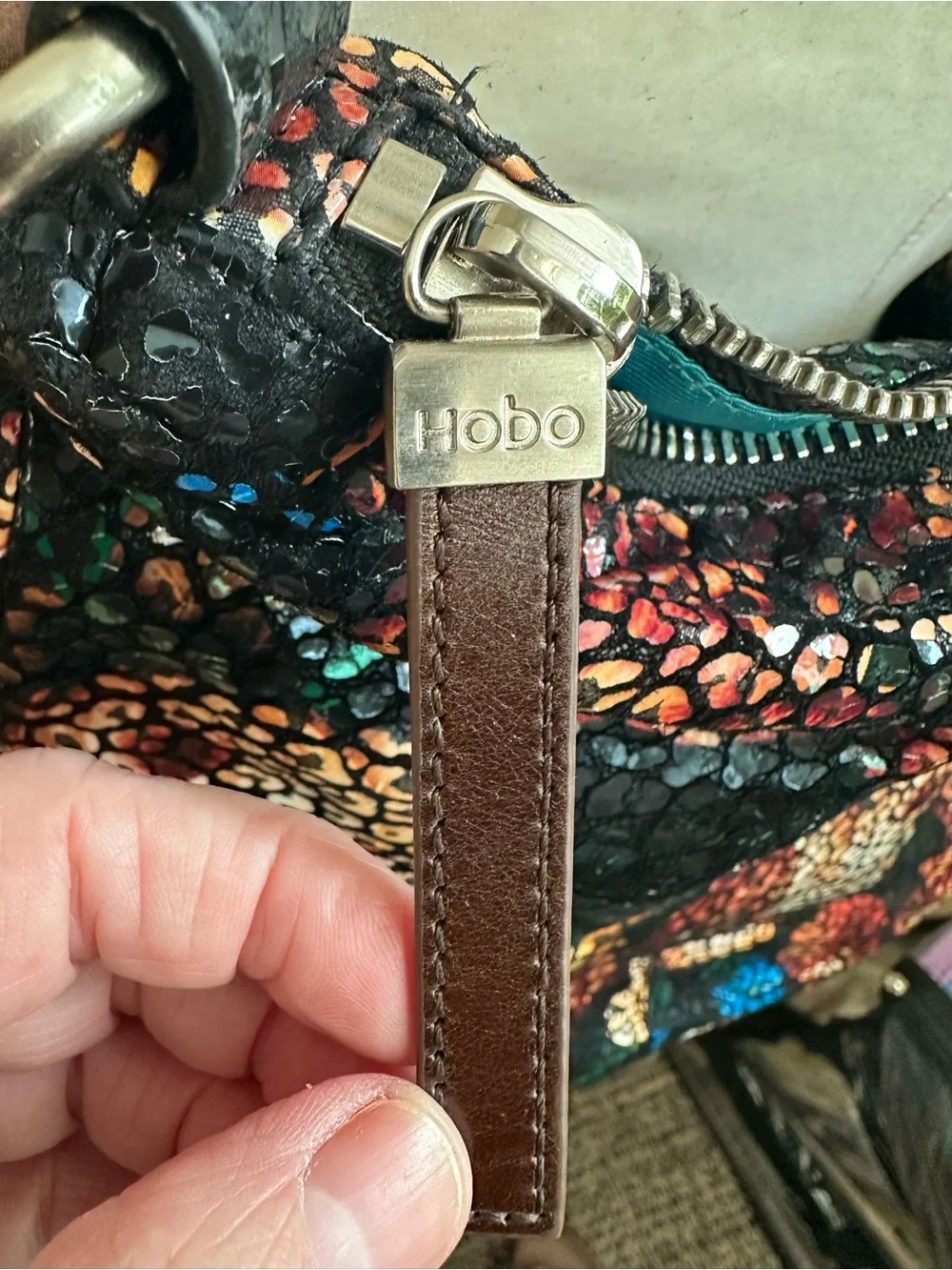 HOBO Multicolor Floral Metallic Leather Hobo Bag with Brown Strap